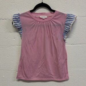 THML Pink Tee with Blue Ruffle Sleeves